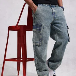 WROGN Men Loose Fit Heavy Fade Pure Cotton Cargo Jeans-picture-33