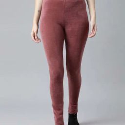 Go Colors Velour Ultra Warm Leggings For Women | Warmtech, Super Stretch, Light Wine-image-20