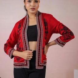 Janasya Maroon Regular Fit Embroidered Shrug-image-48