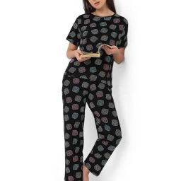 Smarty Pants Black Regular Fit Abstract Print Pyjama Set image 5