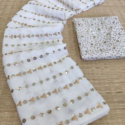 PAYAL CREATION Striped Beads and Stones Pure Georgette Saree-image-90