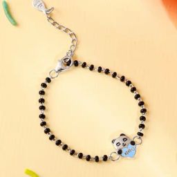 GIVA Silver Heart Panda Kid's Bracelet Rakhi-image-1