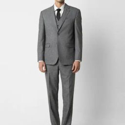 Van Heusen Grey Slim Fit Textured Three Piece Suit-image-83