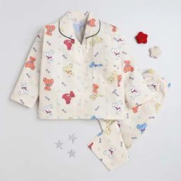 The Magic Wand Kids Beige Cotton Printed Full Sleeves Shirt Set-image-47