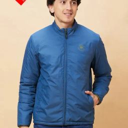 Being Human Green & Blue Regular Fit Mock Collar Reversible Jacket-image-91