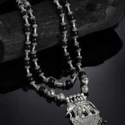 Panash Oxidized Silver Toned Elephant Shaped Black Pearl Handcrafted Necklace-24