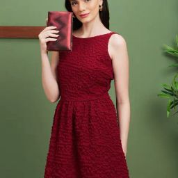 Globus Red Self Design Fit & Flare Dress-picture-15
