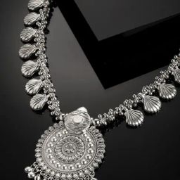 Panash Silver Toned Oxidized Shell Shaped Necklace-15