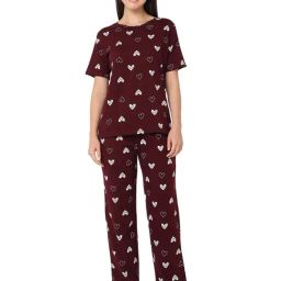 Smarty Pants Maroon Regular Fit Printed Pyjama Set-image-32