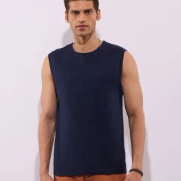 Hoversoul Navy Cotton Regular Fit Sleeveless Round Neck Tee-image-34