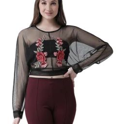 KASSUALLY Black Embroidered Crop Top-image-61