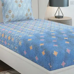 Monte Carlo Solstic Light Blue Cotton Printed 144 TC Single Bedsheet with 1 x Pillow Cover-picture-5