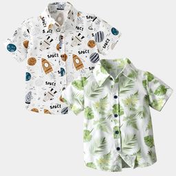 BAESD Boys Pack Of 2 Floral Printed Spread Collar Classic Casual Shirts-picture-15