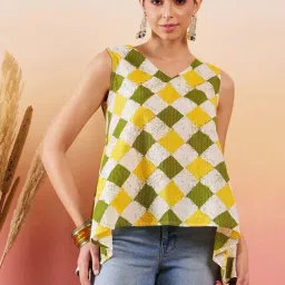 Inweave Yellow & Green Cotton Chequered Top-picture-11