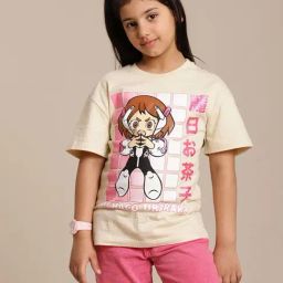 Kidsville My Hero Academia Printed Relaxed Fit Beige T-Shirt For Girls-image-7