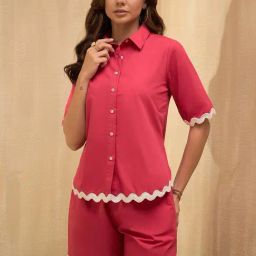 Marie Claire Pink Cotton Regular Fit Shirt-image-72