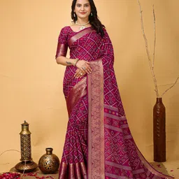 KALINI Bandhani Printed Zari Saree With Blouse Piece-15