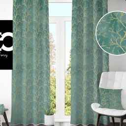 Aura Sea Green & Gold-Toned Room Darkening Door Curtain-image-23