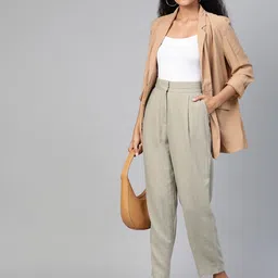 Marks & Spencer Women Olive Green Regular Fit Solid Formal Trousers image 4