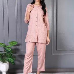 W Embroidered Round Neck Tunic With Trousers Co-Ords-51