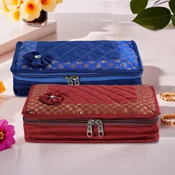 Kuber Industries Maroon & Blue 2 Pieces Floral Embroidered Jewellery Organisers-image-75