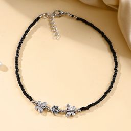 Silvermerc Designs Silver-Plated Stone Studded & Beaded Evil Eye Single Anklet-image-49
