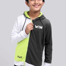 Pine Kids Full Sleeves Color Block Bio Washed Hooded Sweatshirt - Grey Black-image-103