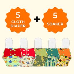 Snugkins Freesize Reusable Waterproof & Washable 5 Pocket Diapers & 5 Soakers - Multicolor-17
