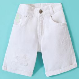 Little Kangaroos Cotton Knit Above Knee Length Denim Shorts Solid Colour - White-picture-9
