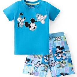 Babyhug Disney Single Jersey Knit Half Sleeves T-Shirt And Shorts Set With Mickey Mouse Front And Back Graphics - Blue-image-95