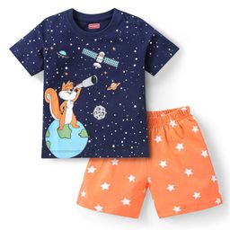 Babyhug Cotton Half Sleeves Night Suit With Space Print - Navy Blue-image-80