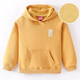 Little Kangaroos Fleece Knit Full Sleeves Solid Color Hooded Sweatshirt - Yellow-image-30