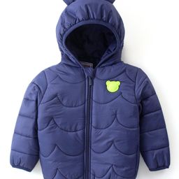 Babyhug Woven Full Sleeves Solid Color Padded Hooded Jacket with Bear Patch Applique - Navy Blue-picture-15