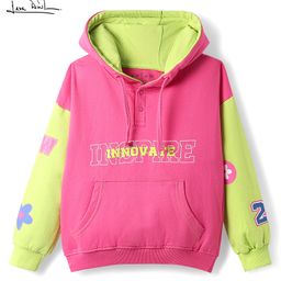Arias Terry Cotton Knit Full Drop Shoulder Sleeves Hooded Sweatshirt with Text Print & Kangaroo Pockets - Dark Pink-image-47