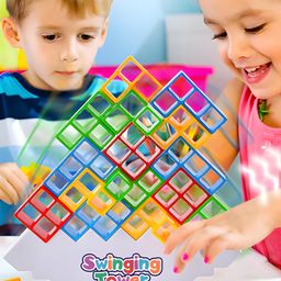 Akn Toys Swinging Tower Montessori Toys This is a Great Idea for Young Children to Learn Balance, Colors, and Shapes. if Your Kids Discover the Skills, They Can Easily Dig Into Various Gameplays- 32 Block (Color May Vary )-1