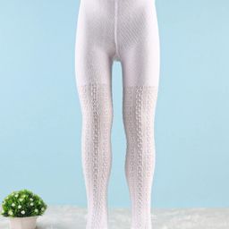 Cute Walk by Babyhug Knit Antibacterial Footed Tights Cable Knit Design - White-image-10