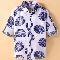 JASH KIDS Cotton Knit Full Sleeves Shirt with Leaf Print - Navy Blue-picture-6