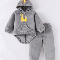 Kookie Kids Full Sleeves Hooded T-Shirt & Lounge PantSet with Dino Applique-picture-21