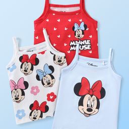 Babyhug Disney Interlock Knit Sleeveless Slips with Minnie Mouse Graphics Pack of 3 - White & Red-image-31