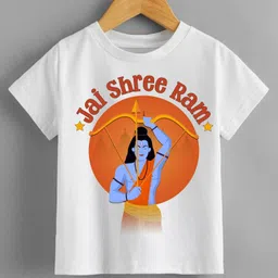 KNITROOT Dussehra Theme Half Sleeves Jai Shree Ram Text Printed Tshirt - White-picture-5