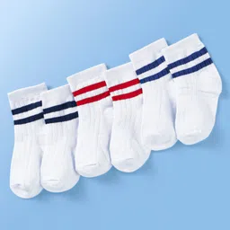 Doodle Poodle Cotton Knit Ankle Length Striped Socks Pack of 3 -White-picture-23