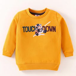 Zero Cotton Knit Full Sleeves Text Printed T-Shirt - Mustard-28