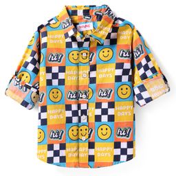 Babyhug Cotton Woven Full Sleeves Shirt with Smiley Print - Yellow & Blue-image-99
