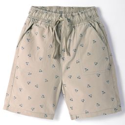 CUCUMBER Cotton Woven Above Knee Length Shorts with Tree Prints - Beige-image-91
