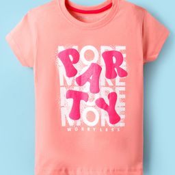 Doreme Sinker Knit Half Sleeves T-Shirt With Text Print - Coral-image-53