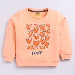 Kidcity Cotton Looper Full Sleeves Love Text Printed Sweatshirt - Peach-image-16