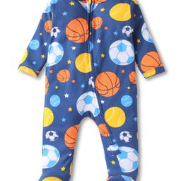 Babyhug Cotton Knit Full Sleeves Footed Sleepsuit with Basket Ball & Star Print - Navy Blue-image-56