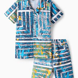 OLLINGTON ST. Cotton Knit Co -Ord Set Abstract Print Half Sleeves Shirt & Shorts - Blue-picture-24