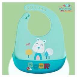 The Cheeky Kidzz Baby Silicone Bear Print Feeding Bib Waterproof Easy Stain Proof BPA Free Bib With Tray/Food Catcher 5 Months To 2 Years (SEA GREEN)-26