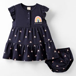 CUCUMBER Interlock Knit Frill Sleeves Interlock Frocks with Bloomer & Rainbow Print - Navy Blue-picture-23